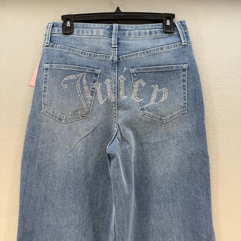 Juicy Couture Jeans Women's 7/28 Blue Lunita Wide Leg Rhinestone Logo Flare NWT